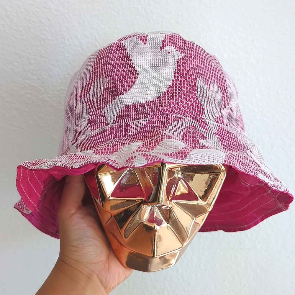 Reversible Pink & Lace Bucket Hat Handmade